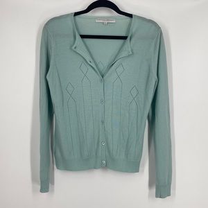 Vintage Carolina Herrera Sea Foam Green Knit Button Up Cardigan